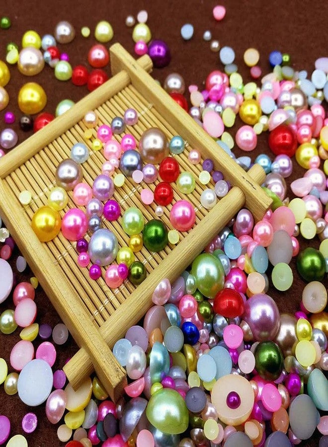 DIY Crafts 350 Pcs, Random, Flatback Half Pearls, Satin Luster ABS Imitation Pearls Mixed Colors Flat Backed Round Half Pearls for Crafts Jewlery Assorted Mixed Size(350 Pcs, Random) - Image 1